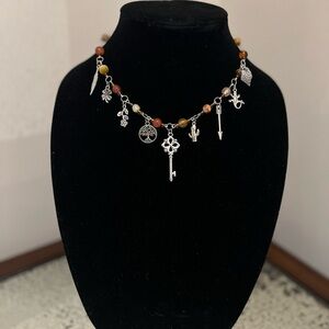 RANGO - Earthy Beaded Charm Necklace, Boho Statement Necklace